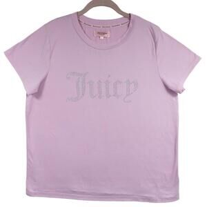 Juicy Couture Silver Rhinestone Purple Bling logo sleepwear T shirt top soft L